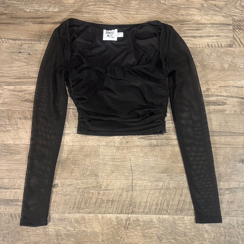 Princess Polly Black Mesh Long Sleeve Blouse